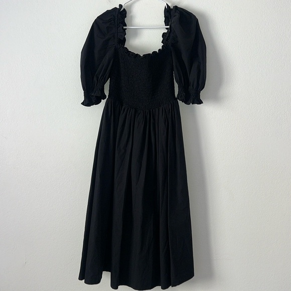 House of CB Silvana Black Puff Sleeves Midi Length SunDress Size Medium - Picture 4 of 14